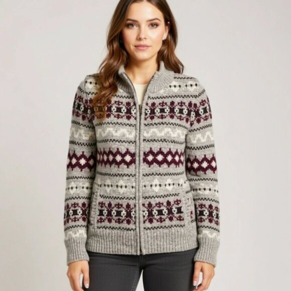 L.L. Bean Women’s Classic Ragg Lambswool Sweater Full Zip Fair Isle Cardigan - Picture 1 of 15